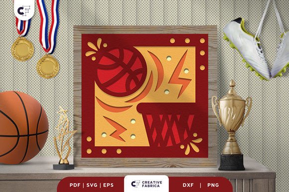 Basketball Paper Cut Shadow Box 3D SVG for Sports