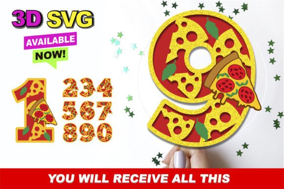 Pizza Party Numbers: 3D SVG Shapes for Fun Designs