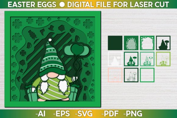St. Patrick Gnome 3D SVG for Laser Cutting Shadow Boxes